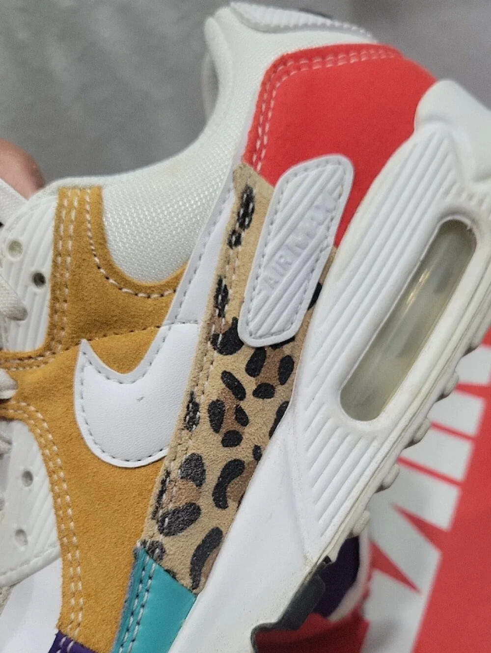 Nike White Red Mustard Teal Purple Leopard Accent Sneaker